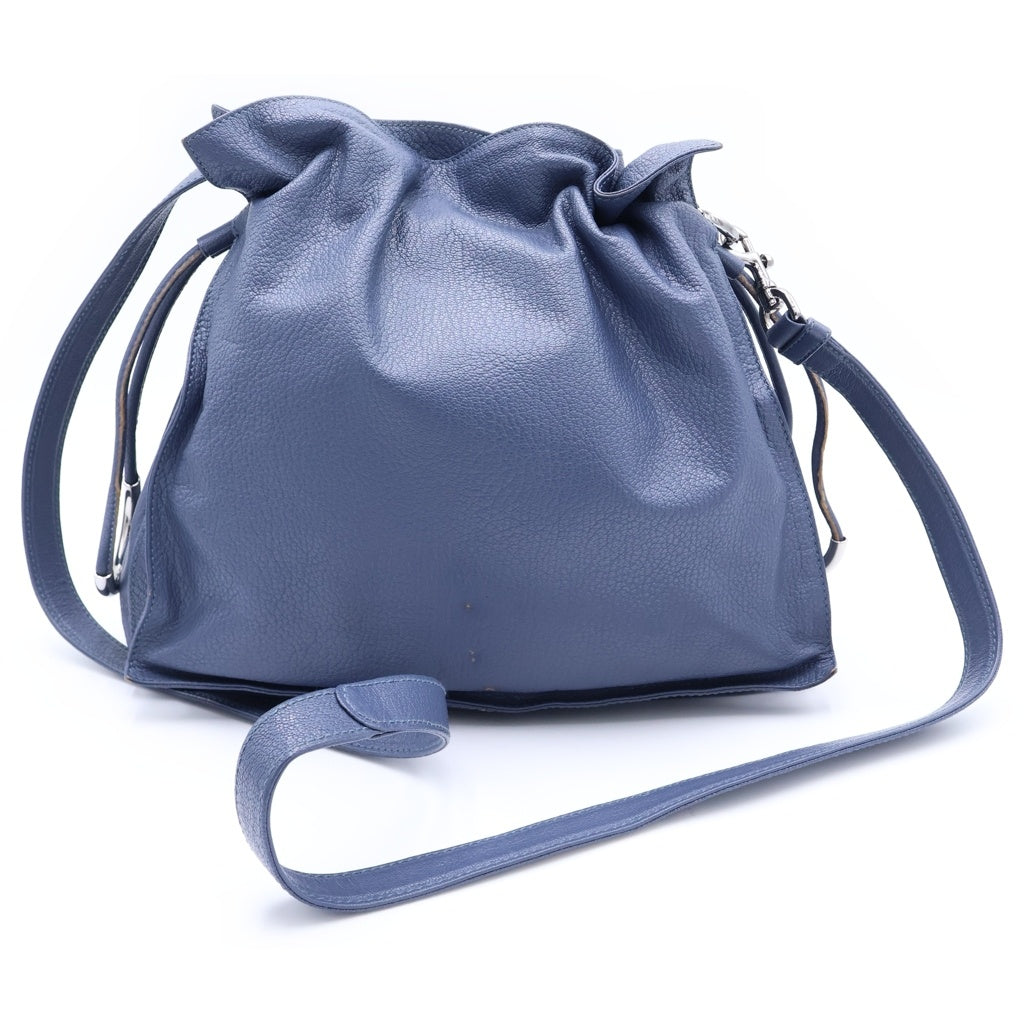 LOEWE(ロエベ) フラメンコ ショルダーバッグ 巾着バッグ ライトブルー レザー シルバー金具 レディース
