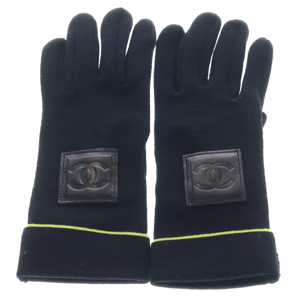 CHANEL(シャネル) スポーツライン ココマーク レザーパッチ ニット グローブ 手袋 ブラック レディース