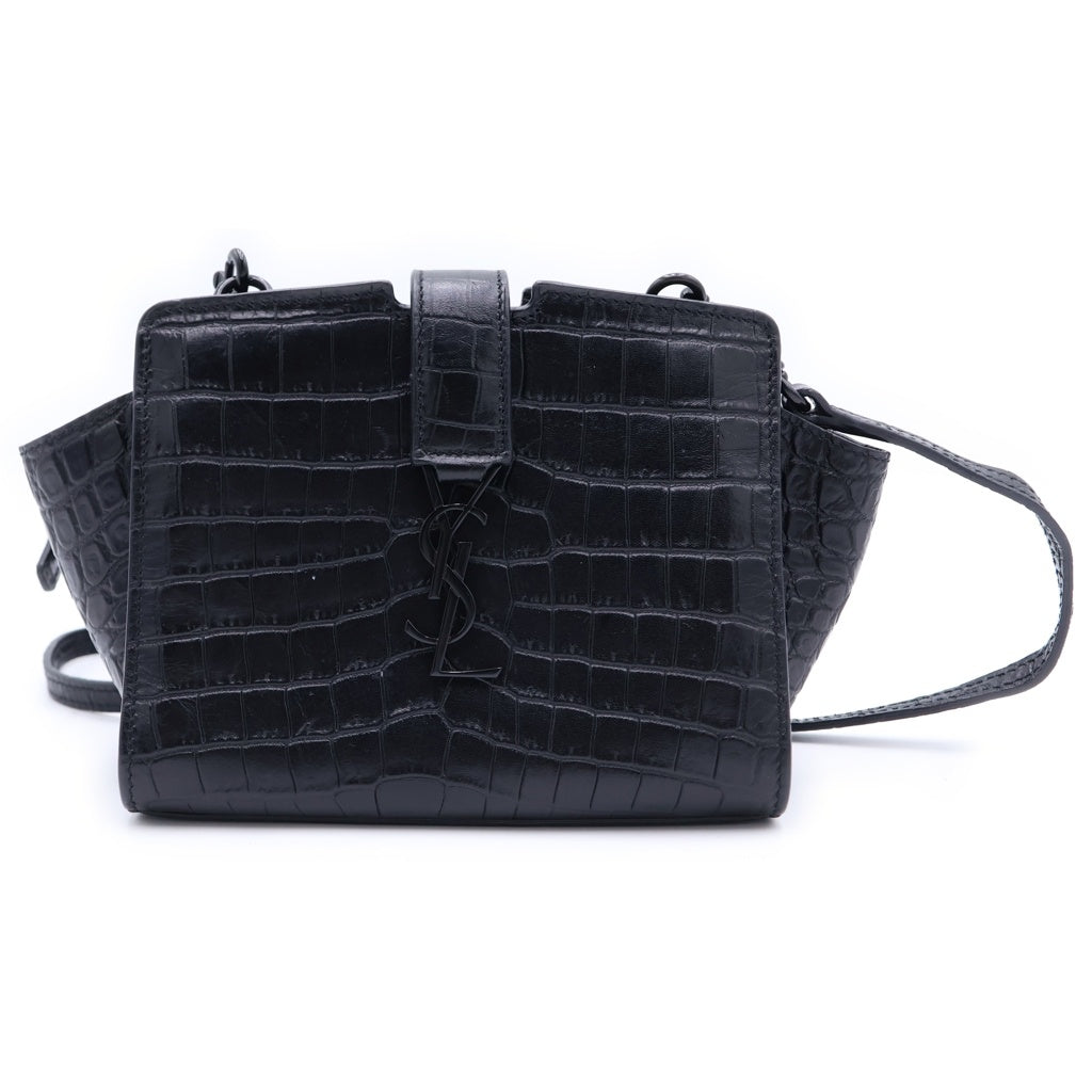 SAINT LAURENT PARIS(サンローランパリ) ラフィアミニ ショルダーバッグ ミニバッグ ブラック 型押しクロコ レザー ブラック金具 レディース