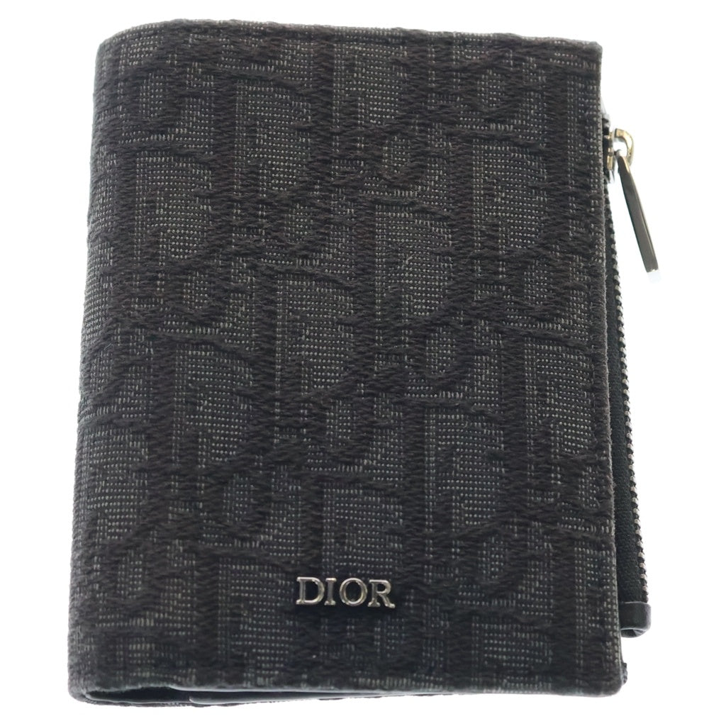 DIOR(ディオール) オブリーク ジャガード デニム 二つ折り財布 ジッピーウォレット ブラック