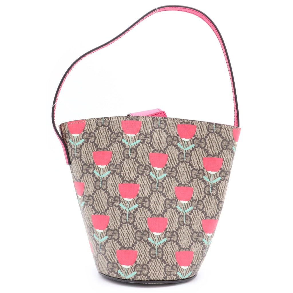 GUCCI(グッチ) フラワープリント バケットバッグ ハンドバッグ ピンク×ベージュ レザー×PVC 752356 レディース