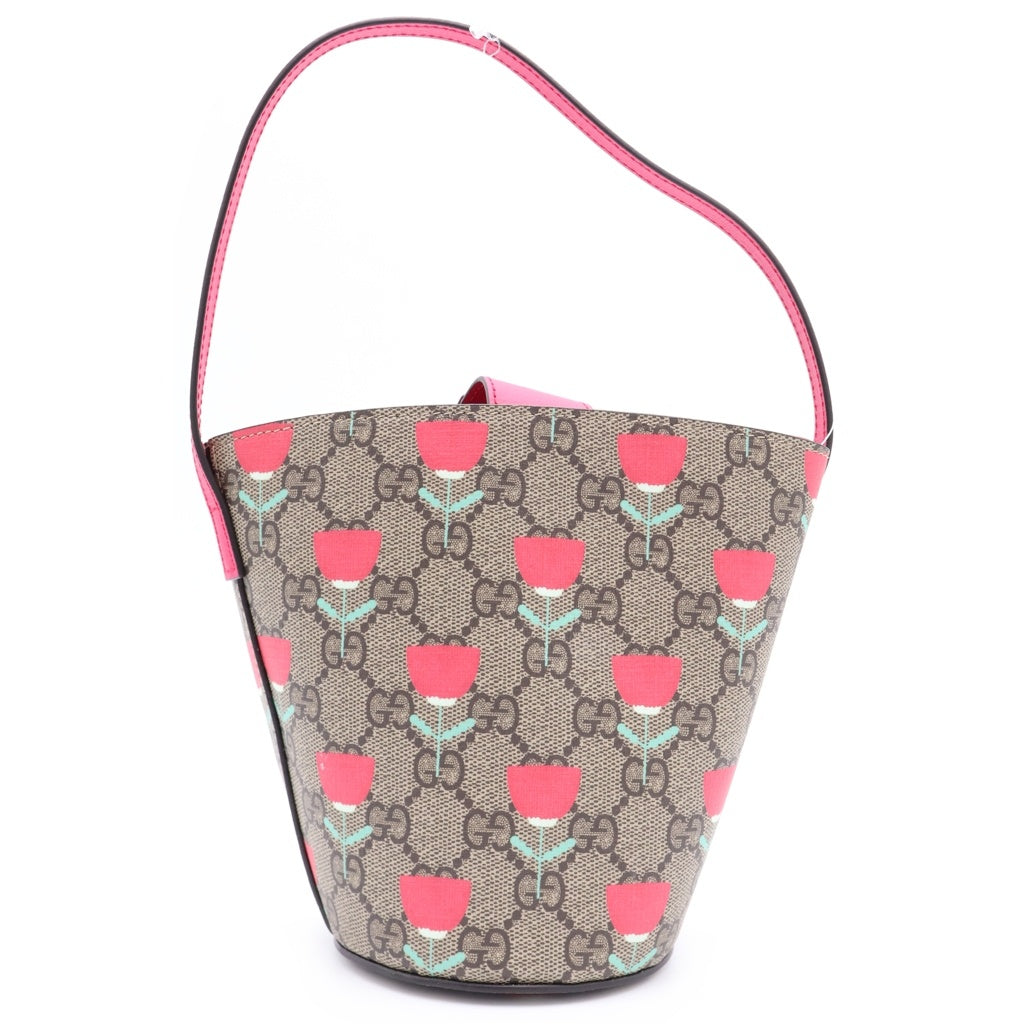 GUCCI(グッチ) フラワープリント バケットバッグ ハンドバッグ ピンク