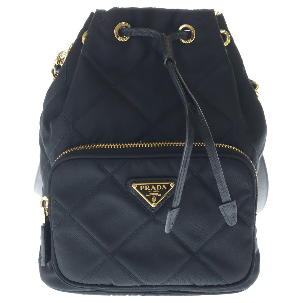 PRADA(プラダ) デュエット Re-Nylon バケットバッグ ショルダーバッグ 巾着バッグ ブラック ナイロン ゴールド金具 レディース