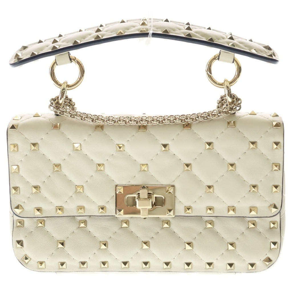 VALENTINO(ヴァレンティノ) ショルダーバッグ スタッズ ミニバッグ アイボリー レザー ゴールド金具 レディース