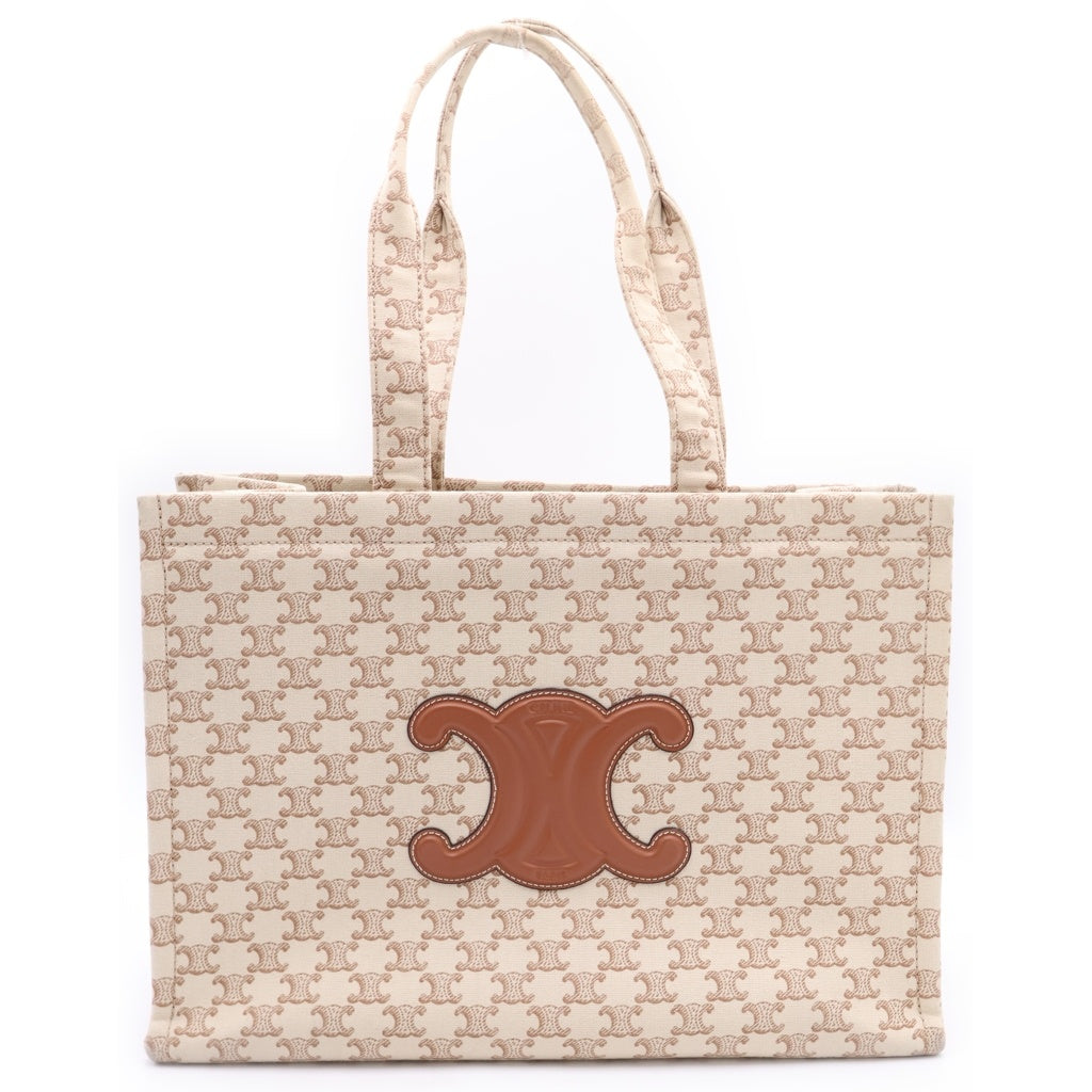 CELINE(セリーヌ) カバタイス ラージ トリオンフ キャンバス×レザー トートバッグ ベージュ レディース