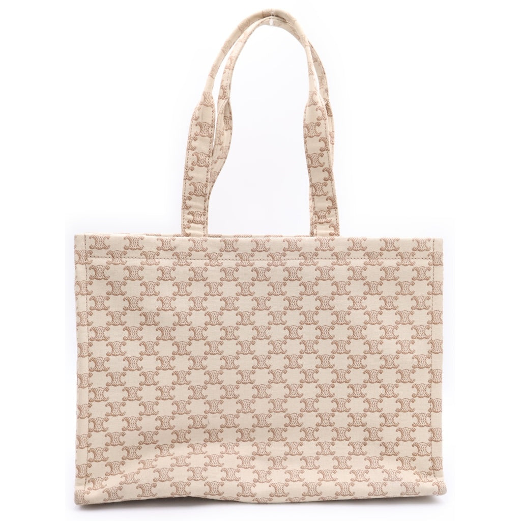 CELINE(セリーヌ) カバタイス ラージ トリオンフ キャンバス×レザー トートバッグ ベージュ レディース