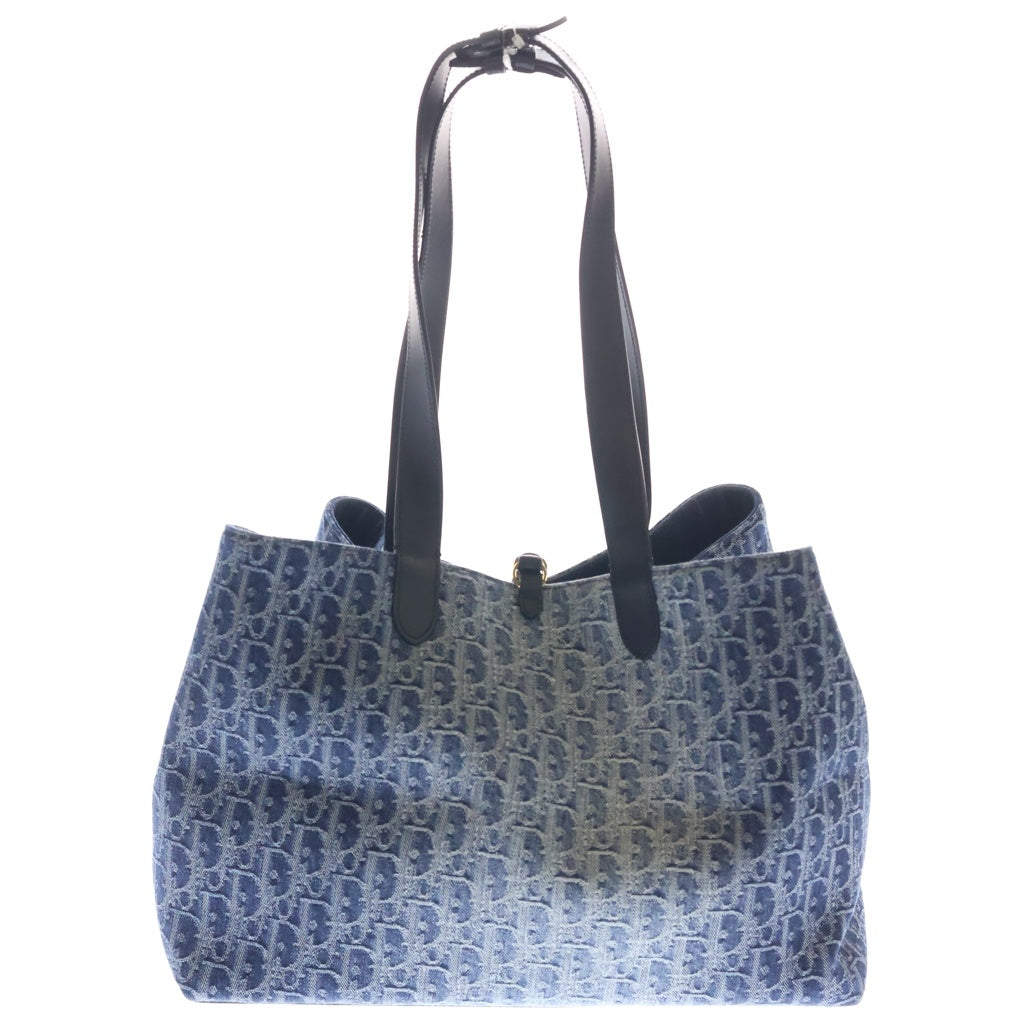 Christian Dior(クリスチャンディオール) トゥジュール ミディアム デニム×レザー トートバッグ ゴールド金具 ブルー レディース