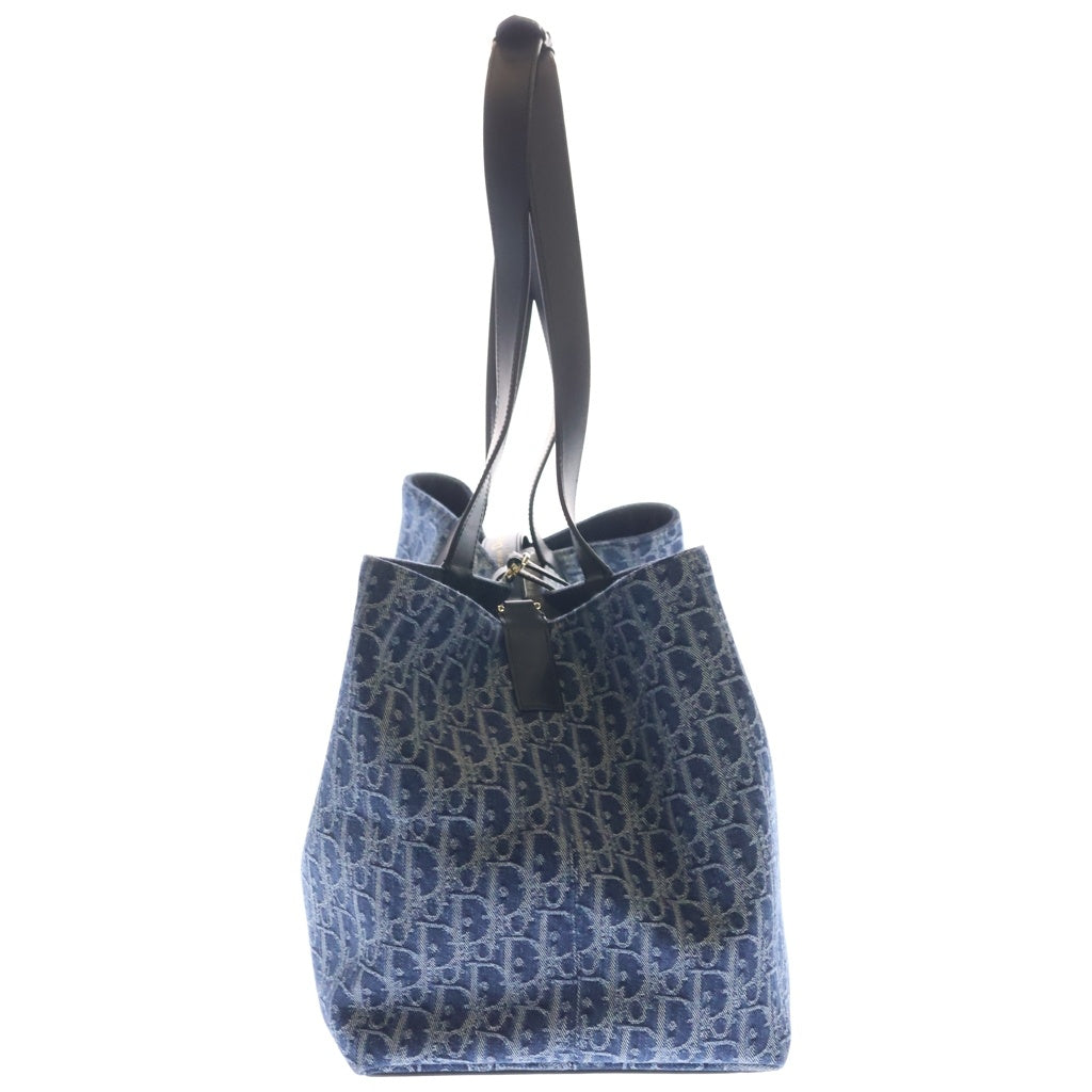 Christian Dior(クリスチャンディオール) トゥジュール ミディアム デニム×レザー トートバッグ ゴールド金具 ブルー レディース
