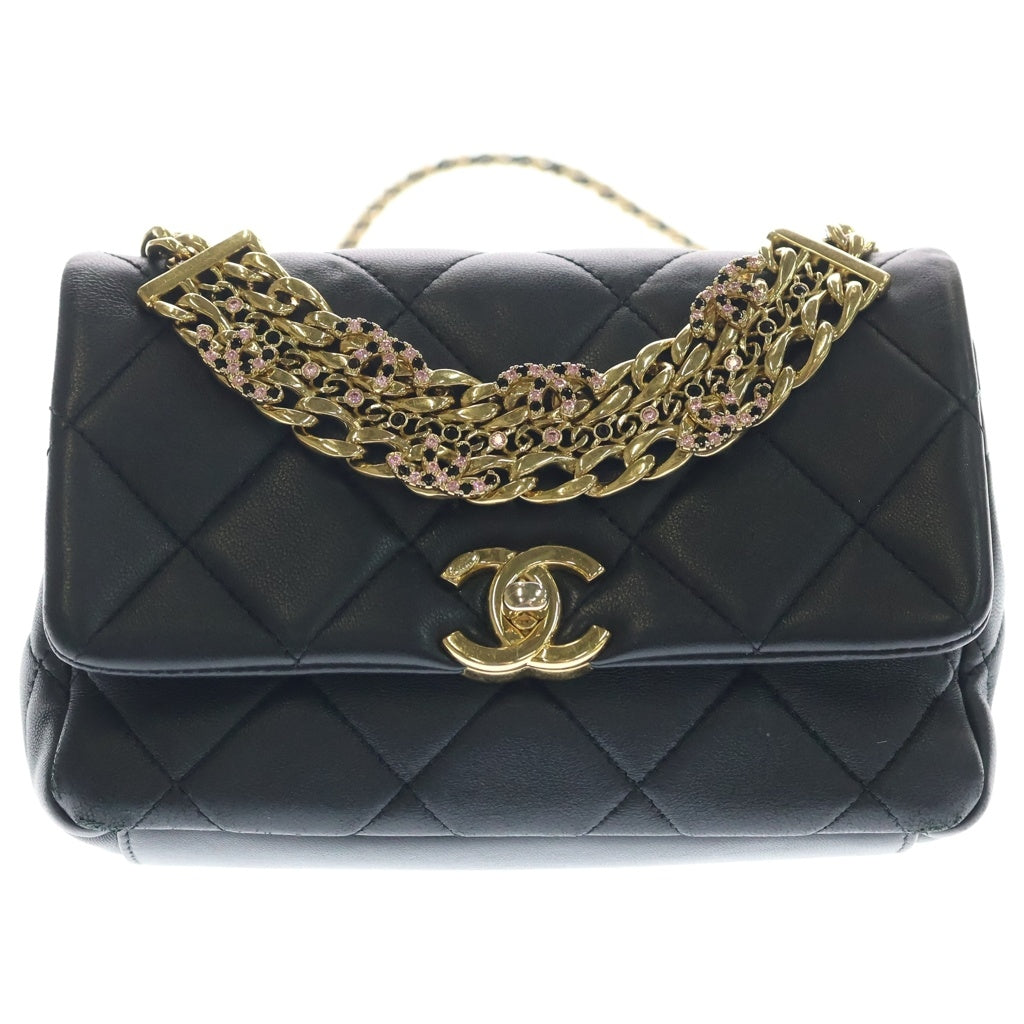 CHANEL(シャネル) チェーンショルダーバッグ マトラッセ ココマーク ミニバッグ ブラック ラムスキン AS4595 ゴールド金具 レディース