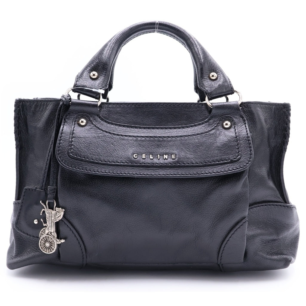 CELINE(セリーヌ) ロゴ レザー ブギーバッグ 馬車 ハンドバッグ ブラック シルバー金具 レディース