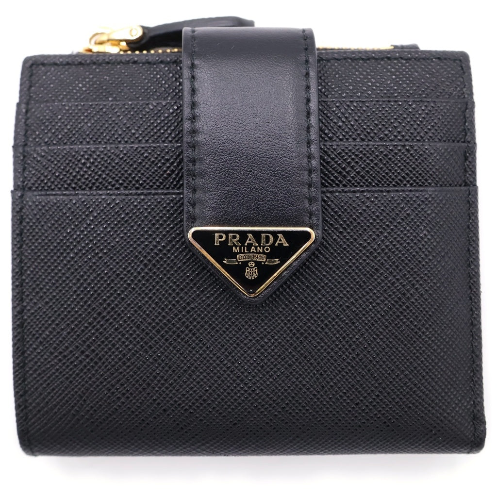 PRADA(プラダ) サフィアーノ レザー ミニウォレット 二つ折り財布 カードケース 1ML047 ブラック