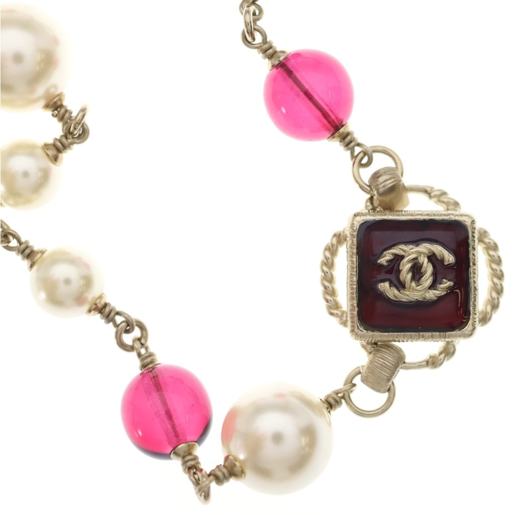 CHANEL(シャネル) ココマーク 2連 パール ビーズ ネックレス ペンダント ホワイト×ゴールド×ピンク レディース