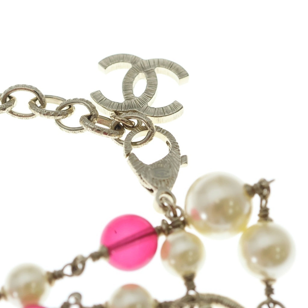 CHANEL(シャネル) ココマーク 2連 パール ビーズ ネックレス ペンダント ホワイト×ゴールド×ピンク レディース