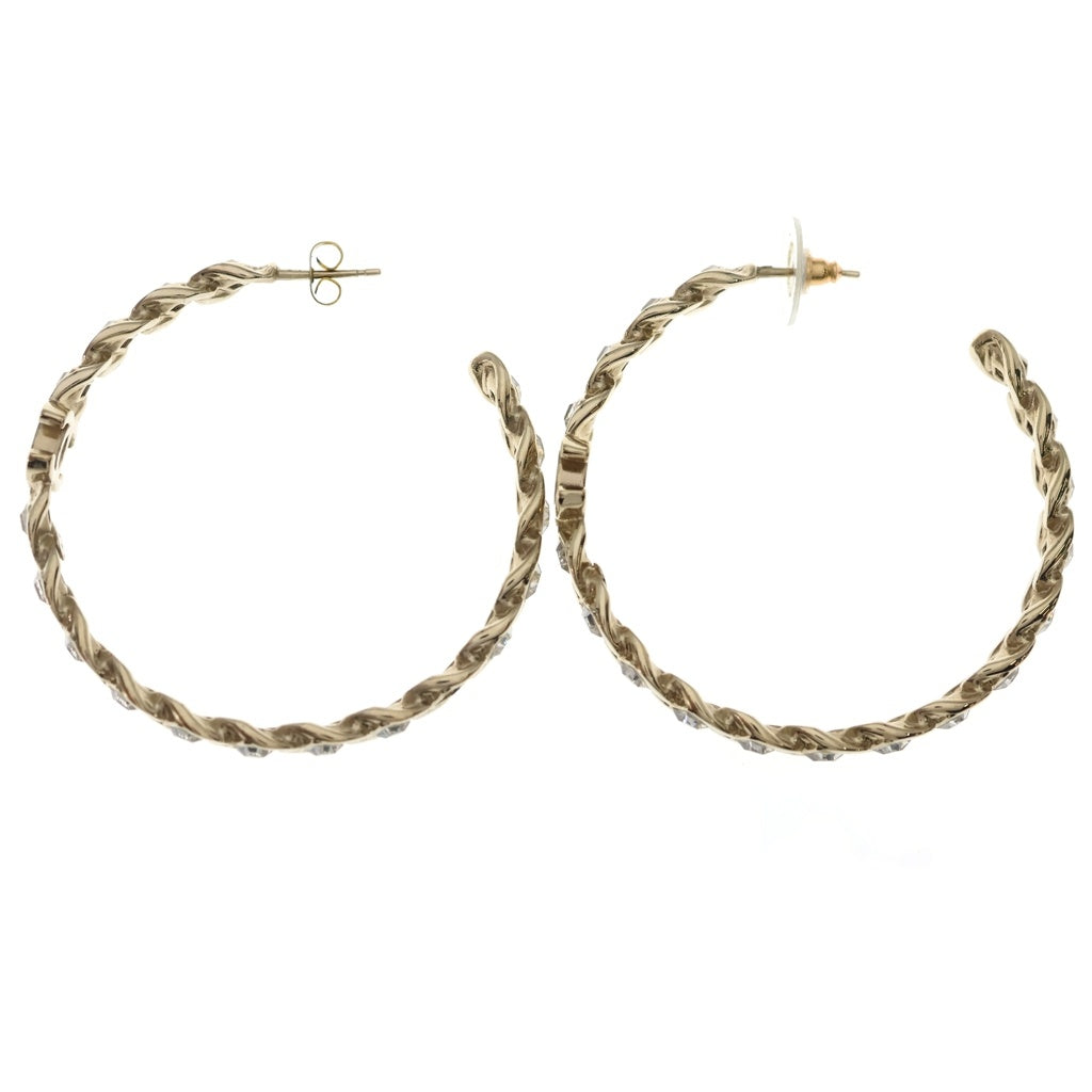 CHANEL(シャネル) ココマーク ラインストーン フープピアス ゴールド レディース