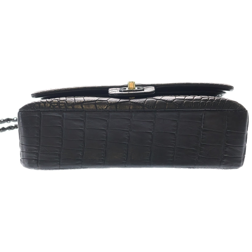 CHANEL(シャネル) マトラッセ25 ダブルフラップ ダブルチェーン ショルダーバッグ クロコダイル 黒 ゴールド金具×ブラック金具 レディース