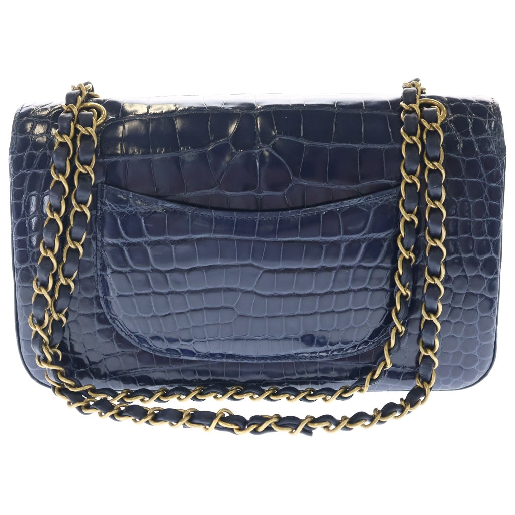 CHANEL(シャネル) マトラッセ25 ダブルフラップ ダブルチェーン ショルダーバッグ クロコダイル ネイビー ゴールド金具 レディース