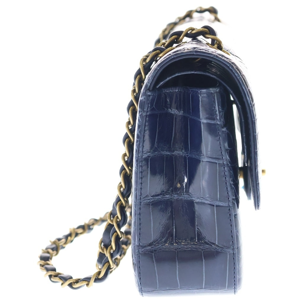 CHANEL(シャネル) マトラッセ25 ダブルフラップ ダブルチェーン ショルダーバッグ クロコダイル ネイビー ゴールド金具 レディース