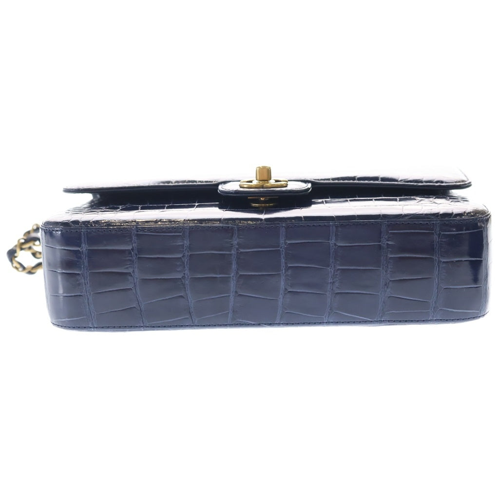 CHANEL(シャネル) マトラッセ25 ダブルフラップ ダブルチェーン ショルダーバッグ クロコダイル ネイビー ゴールド金具 レディース