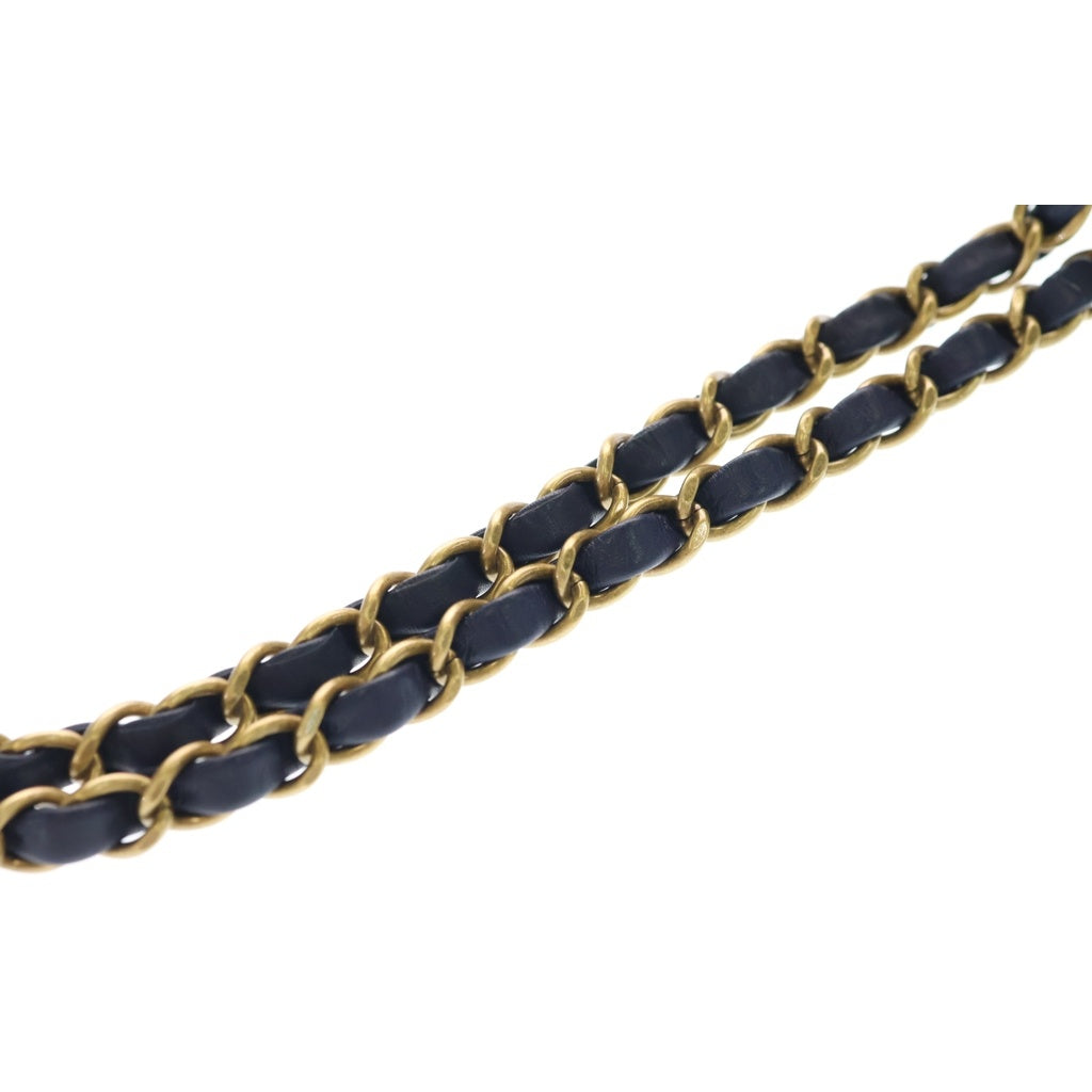 CHANEL(シャネル) マトラッセ25 ダブルフラップ ダブルチェーン ショルダーバッグ クロコダイル ネイビー ゴールド金具 レディース
