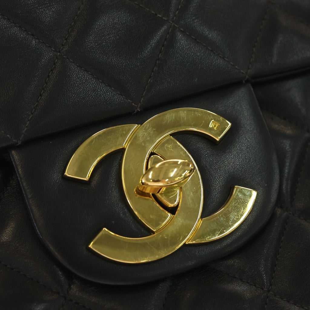 CHANEL(シャネル) デカマトラッセ チェーンショルダーバッグ ブラック ラムスキン ゴールド金具 レディース