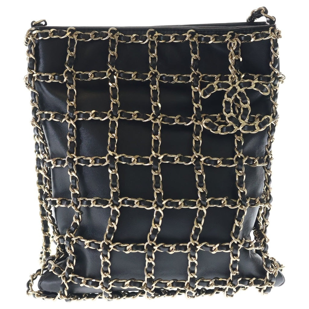 CHANEL(シャネル) ココマーク チェーン ラムスキン レザー ショルダー バッグ ゴールド金具 ブラック 30番台 レディース