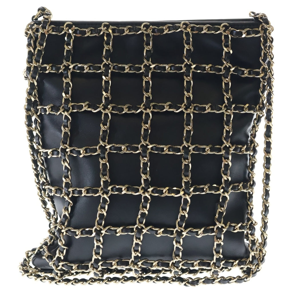 CHANEL(シャネル) ココマーク チェーン ラムスキン レザー ショルダー バッグ ゴールド金具 ブラック 30番台 レディース