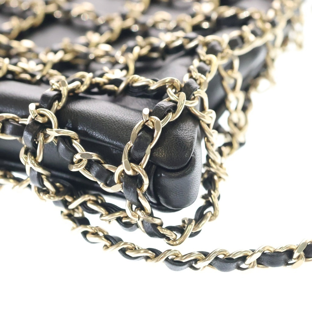 CHANEL(シャネル) ココマーク チェーン ラムスキン レザー ショルダー バッグ ゴールド金具 ブラック 30番台 レディース