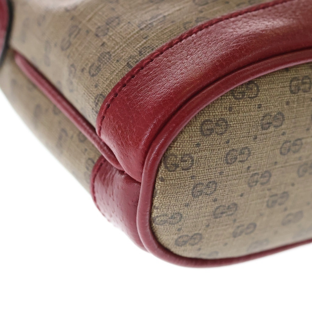 GUCCI(グッチ) ドラえもんコラボ ミニバケットバッグ ミニGGスプリーム ショルダーバッグ ブラウン×レッド レザー 647801 ゴールド金具 レディース