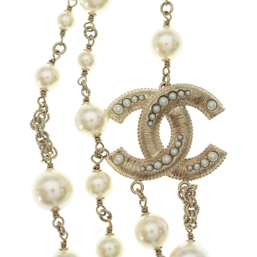 CHANEL(シャネル) ココマーク 2連 パール ネックレス ペンダント チェーン ホワイト×ゴールド レディース