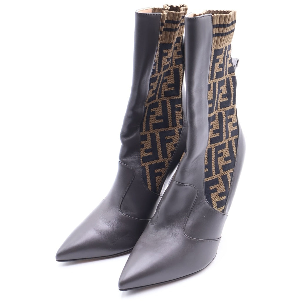 FENDI(フェンディ) FFロゴモチーフ ロココ ニットソックスブーツ ブラウン #40 レディース