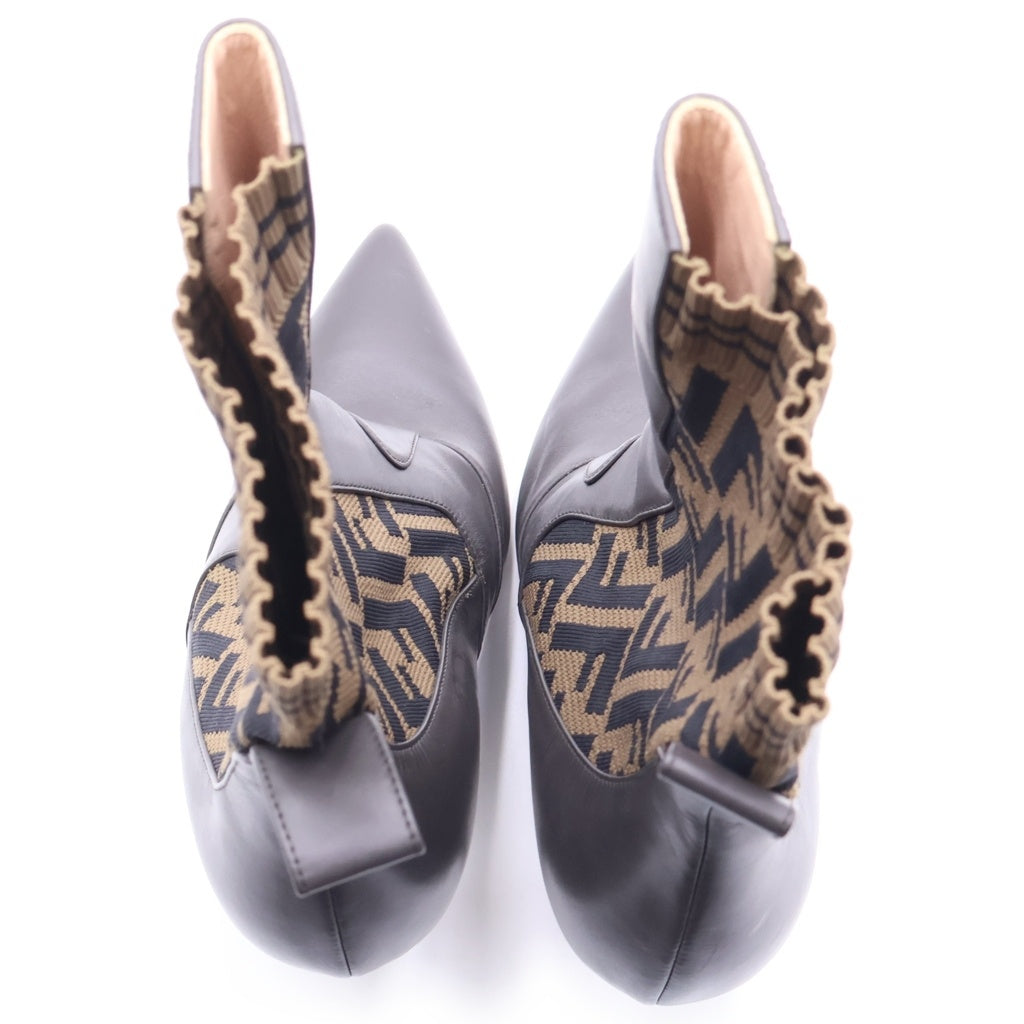 FENDI(フェンディ) FFロゴモチーフ ロココ ニットソックスブーツ ブラウン #40 レディース