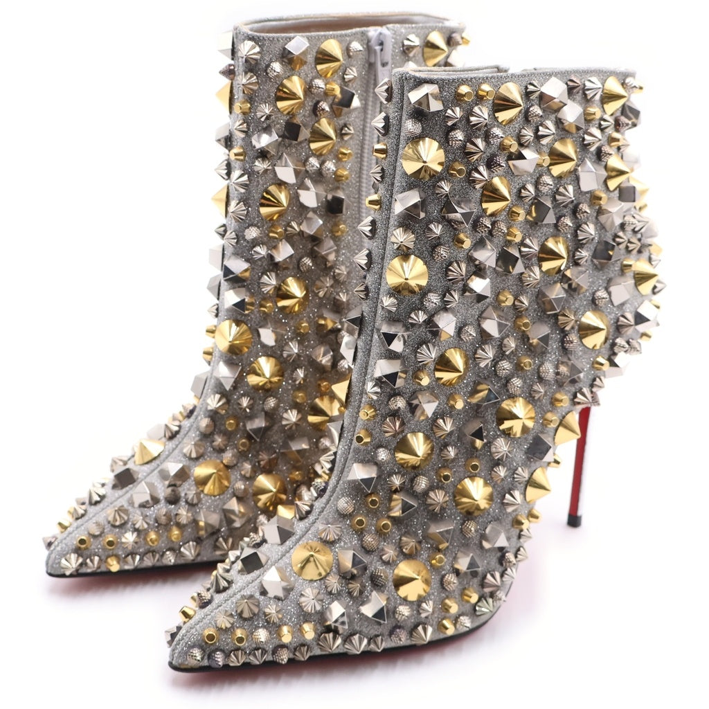 CHRISTIAN LOUBOUTIN(クリスチャンルブタン) シルバーグリッタースタッズヒールブーツ シルバー×ゴールド #37 1/2 レディース