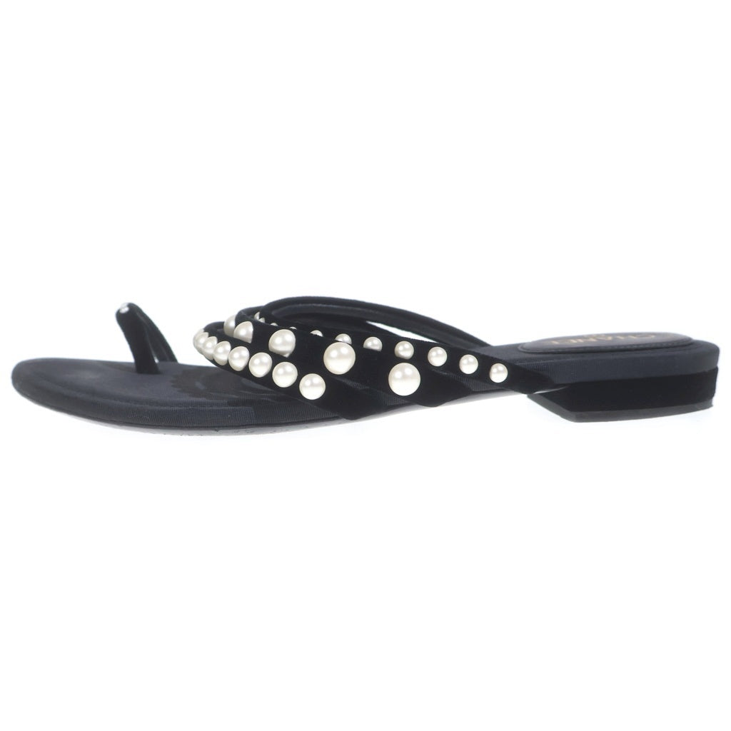 CHANEL(シャネル) パール フラットサンダル ブラック #38C レディース