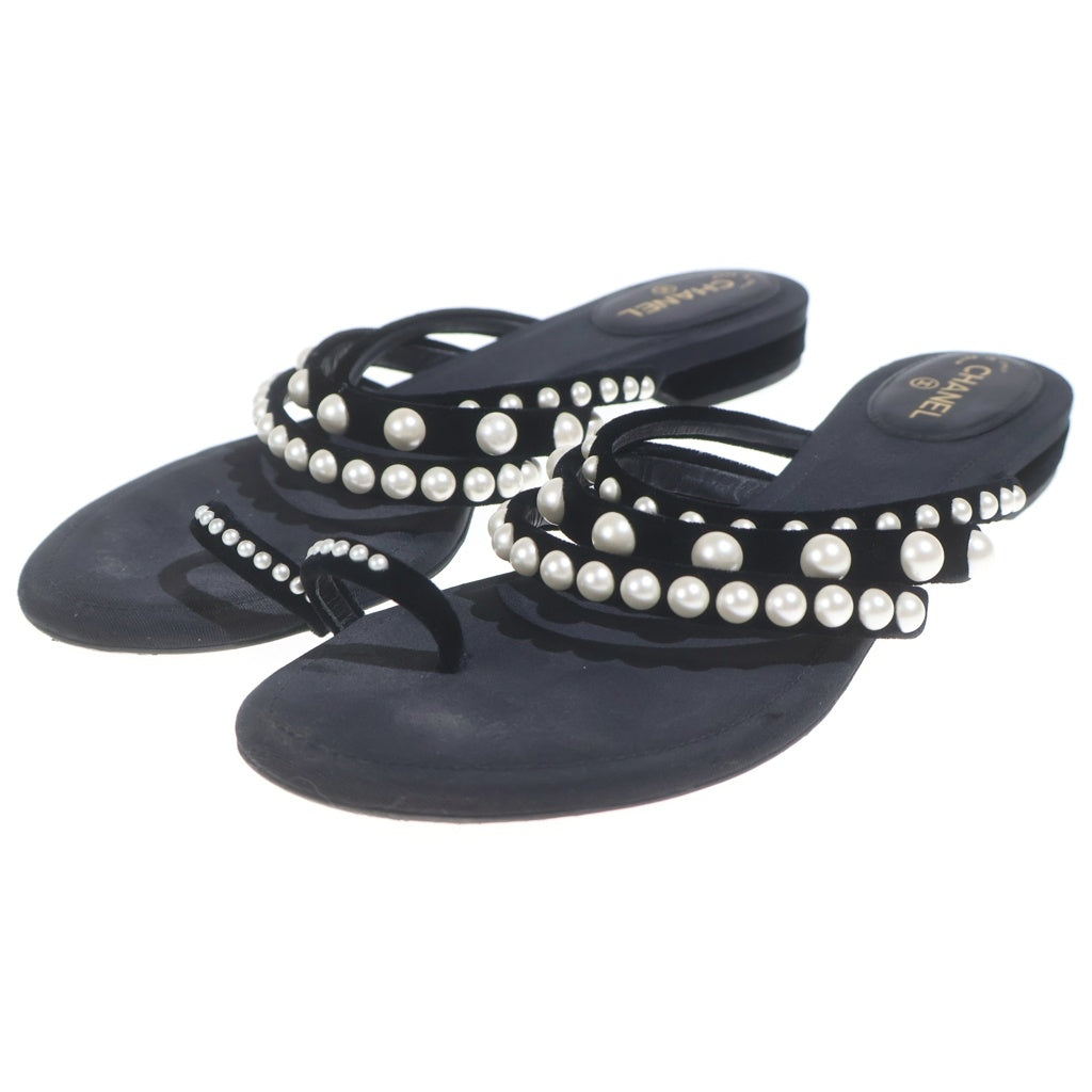 CHANEL(シャネル) パール フラットサンダル ブラック #38C レディース