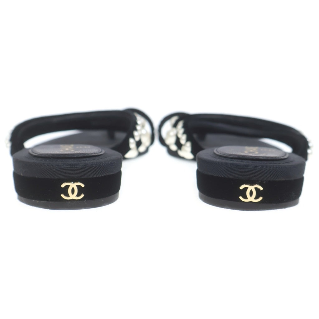 CHANEL(シャネル) パール フラットサンダル ブラック #38C レディース
