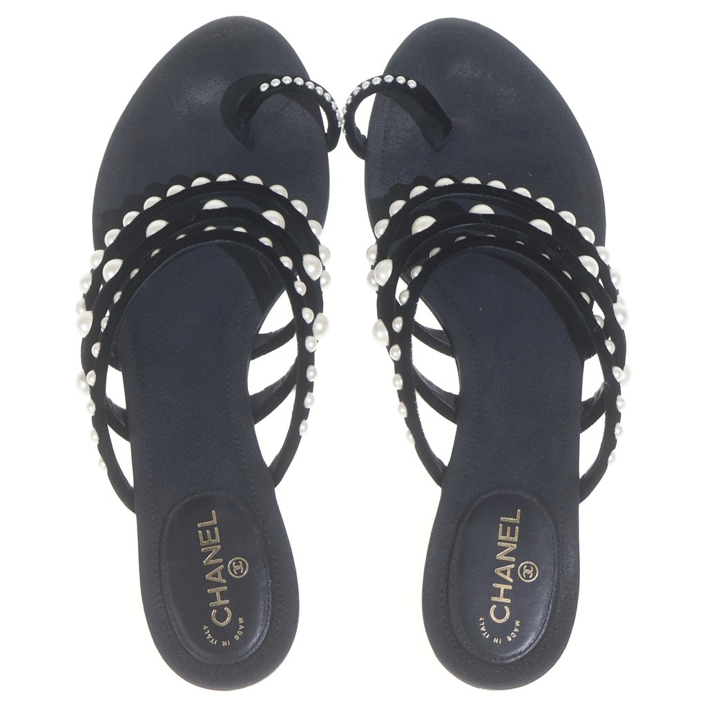 CHANEL(シャネル) パール フラットサンダル ブラック #38C レディース