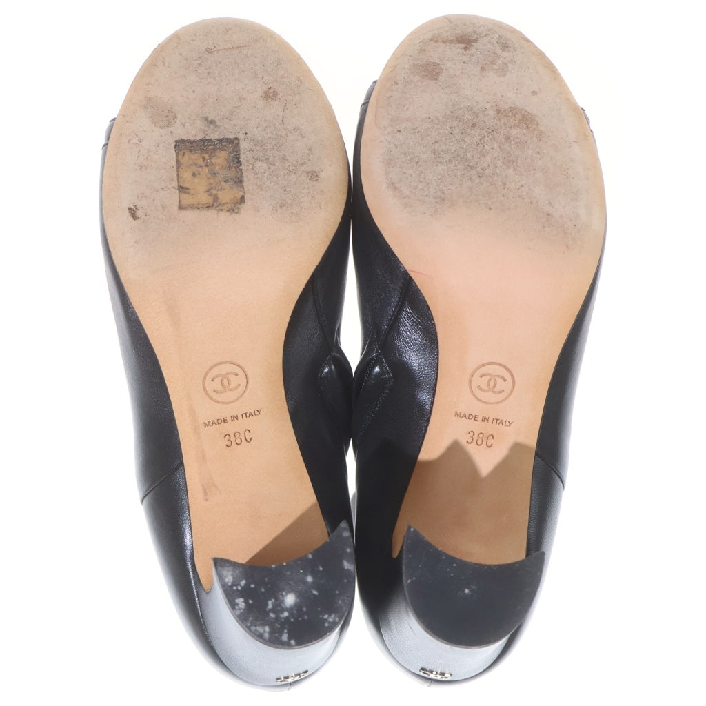 CHANEL(シャネル) ブラックレザー・オープン・トゥ・ウェッジブーツ #38C レディース