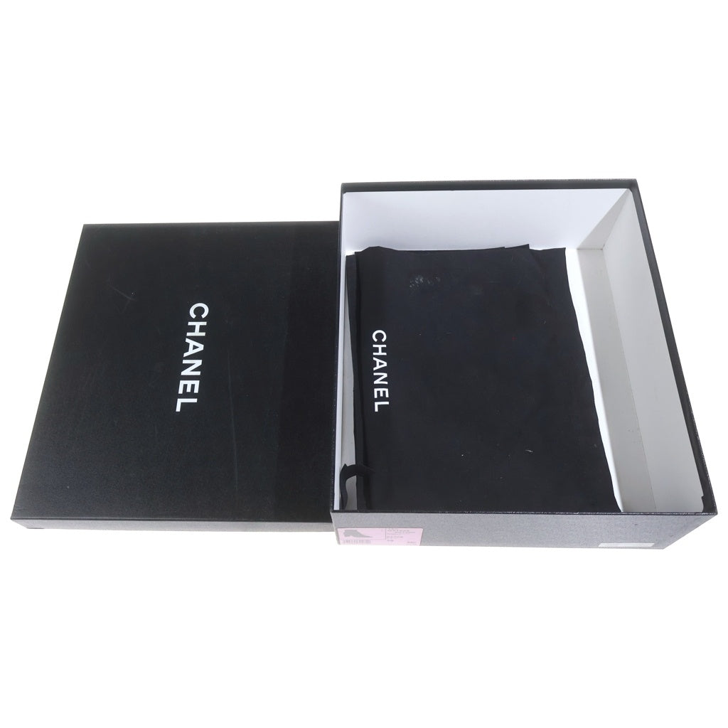 CHANEL(シャネル) ブラックレザー・オープン・トゥ・ウェッジブーツ #38C レディース