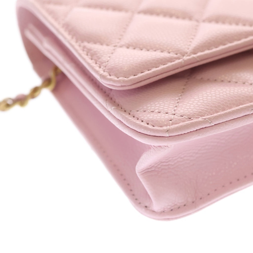 CHANEL(シャネル) ココマーク チェーンウォレット ショルダーウォレット ピンク キャビアスキン ゴールド金具 レディース