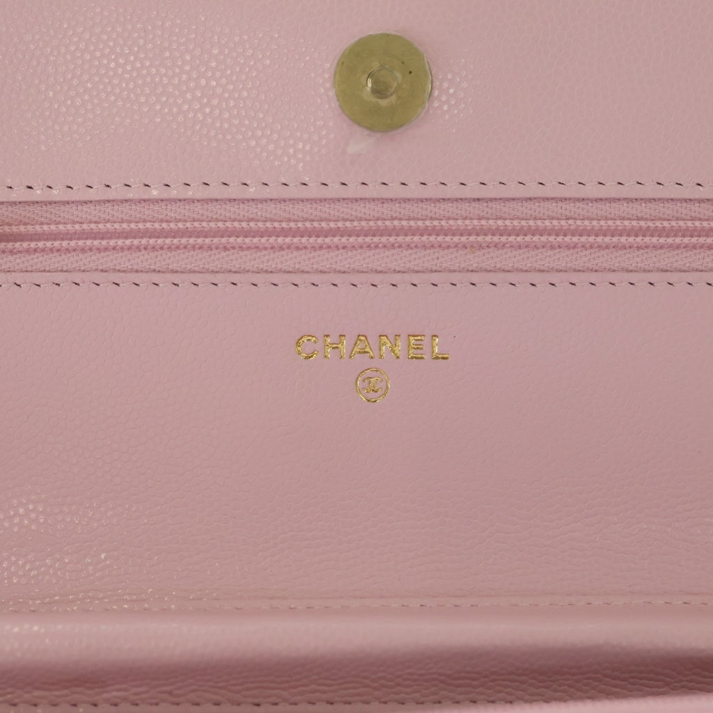 CHANEL(シャネル) ココマーク チェーンウォレット ショルダーウォレット ピンク キャビアスキン ゴールド金具 レディース