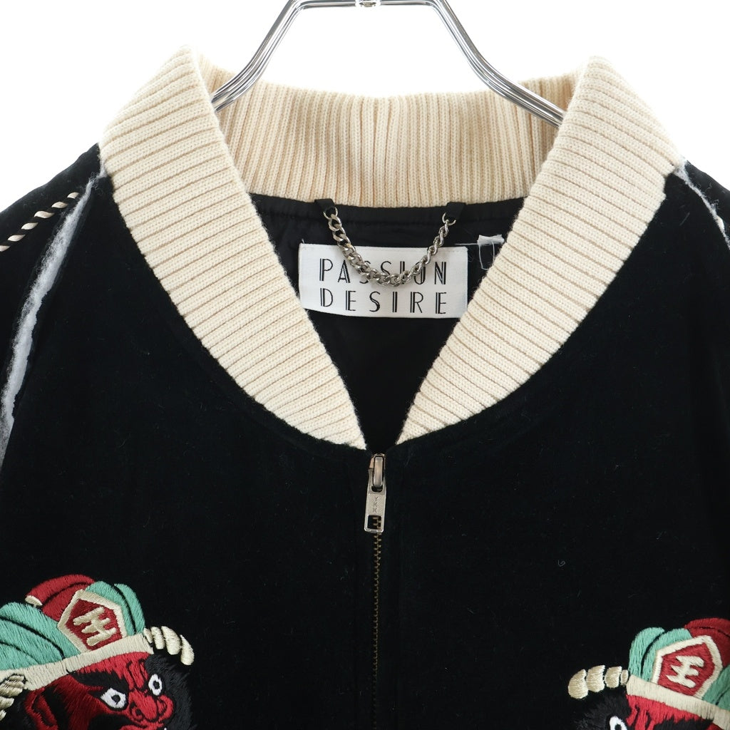 NO BRAND(ノーブランド) 閻魔大王 バック刺繍 ベロアジャケット ライトアウター ブラック #2