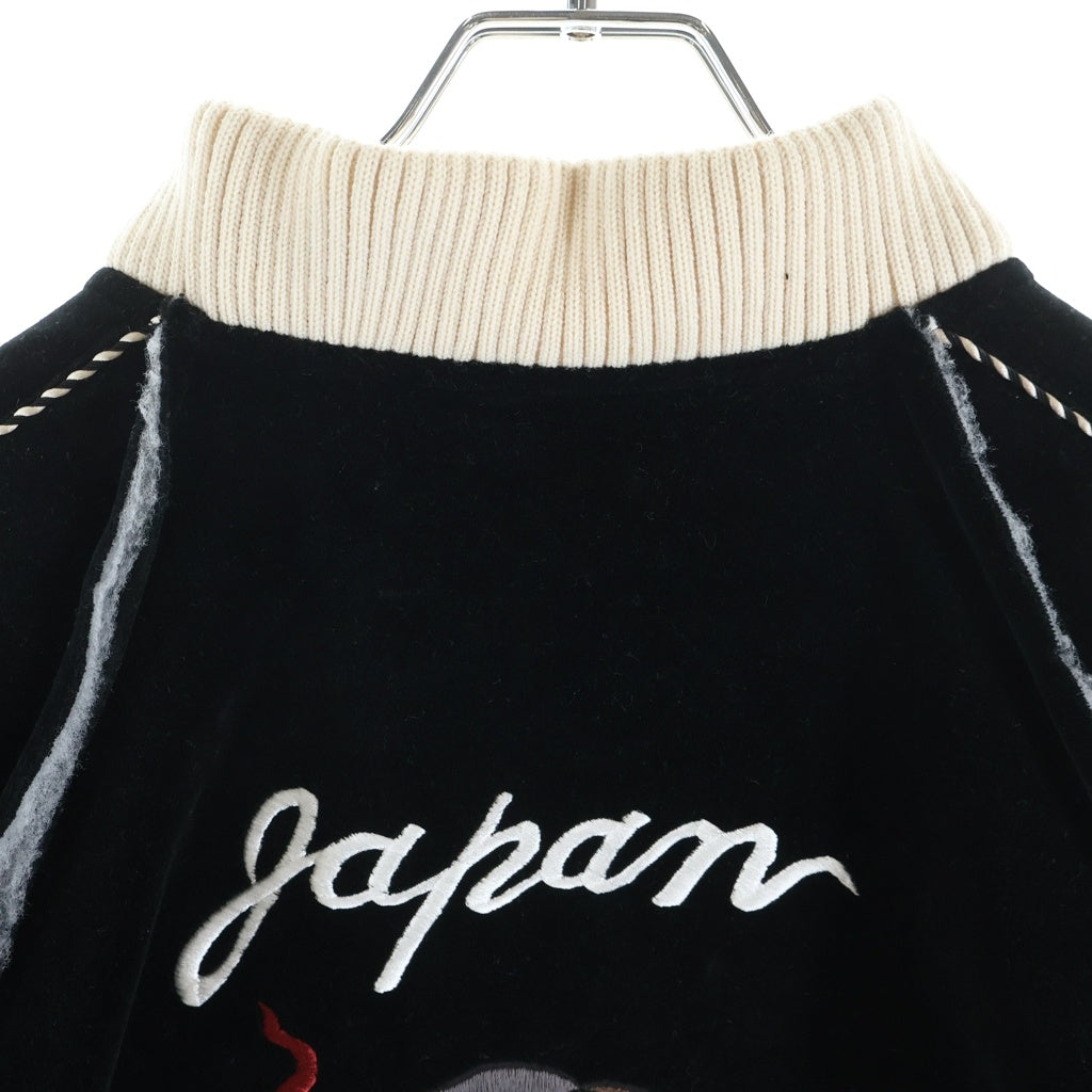 NO BRAND(ノーブランド) 閻魔大王 バック刺繍 ベロアジャケット ライトアウター ブラック #2