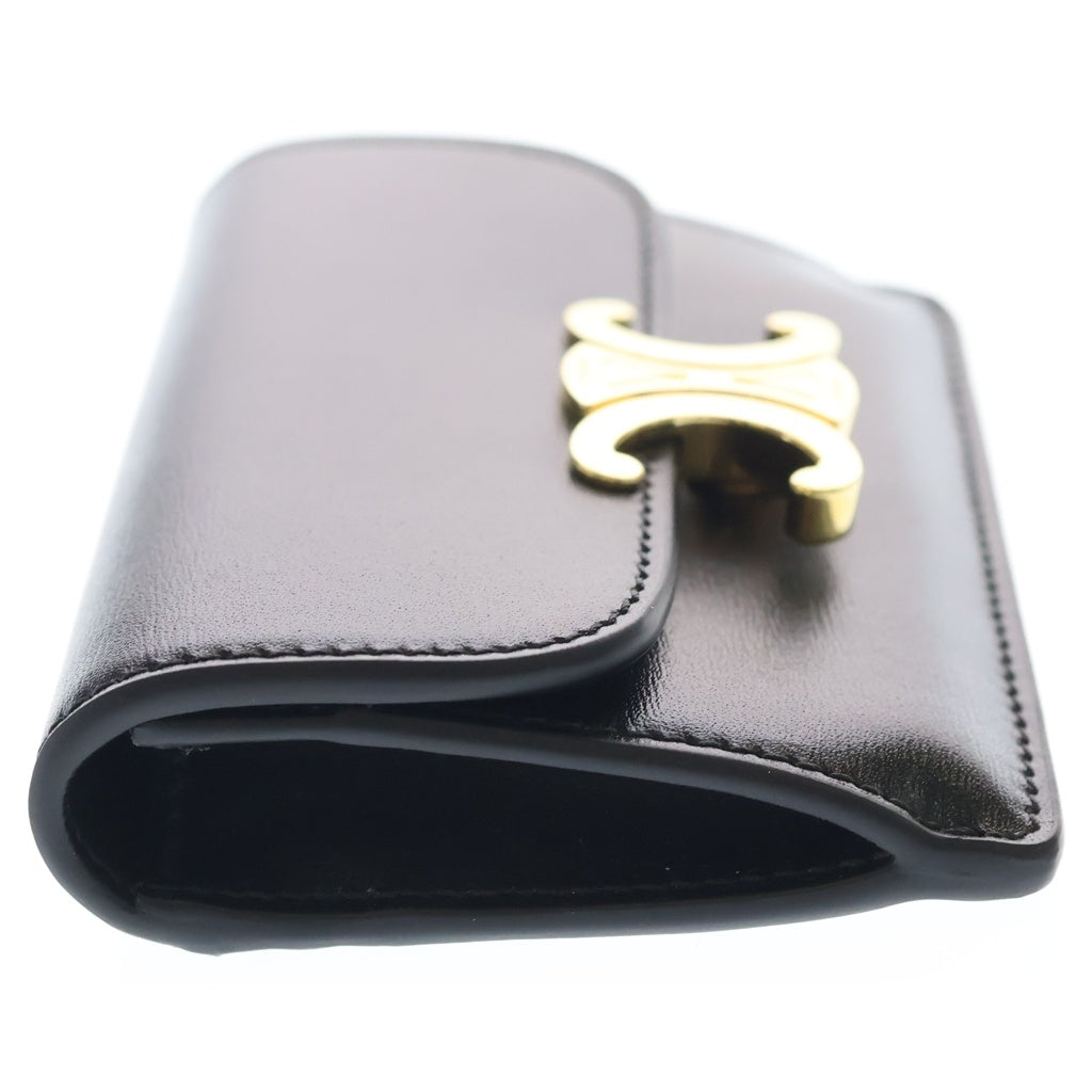 CELINE(セリーヌ) トリオンフ シャイニーカーフスキン フラップ付き カードホルダー カードケース 名刺入れ ブラック レディース