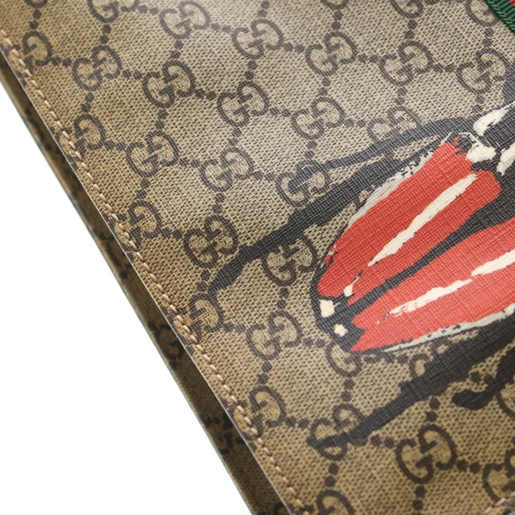 GUCCI(グッチ) GGスプリーム シェリーライン インセクトプリント PVC レザー トートバッグ 493610 ベージュ/ダークブラウン レディース