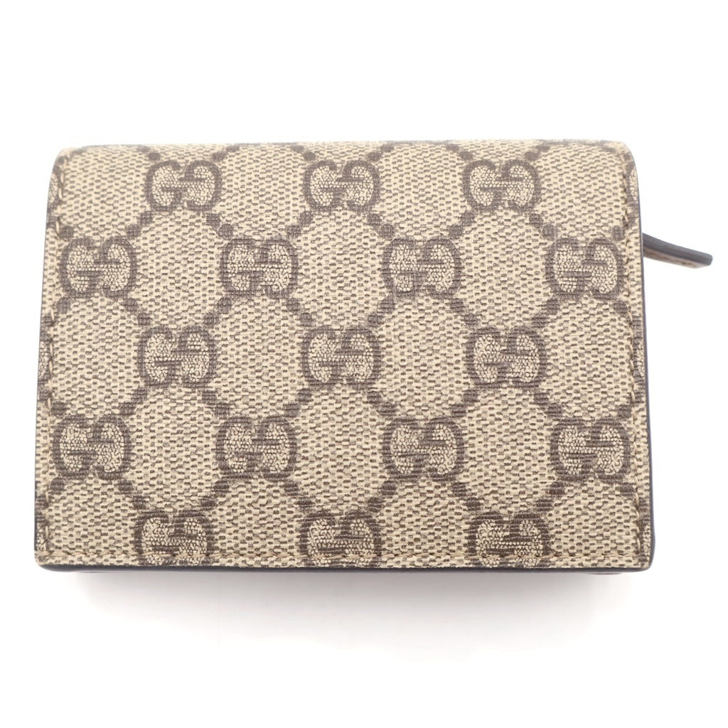 GUCCI(グッチ) GGスプリーム 蝶モチーフ バタフライ刺繍 PVC レザー 二つ折り財布 コンパクトウォレット カードケース 456867 ベージュ