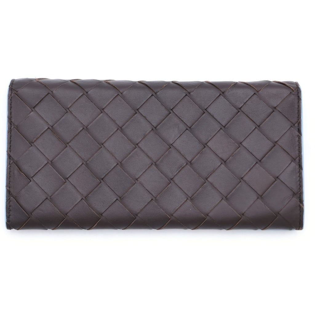 BOTTEGA VENETA(ボッテガヴェネタ) イントレチャート ロングウォレット 長財布 カードケース ブラウン×ライトブルー レザー