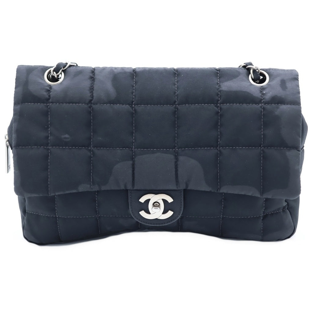 CHANEL(シャネル) チョコバー ニュートラベルライン ナイロン Wチェーン ショルダーバッグ シルバー金具 ブラック 7番台 レディース