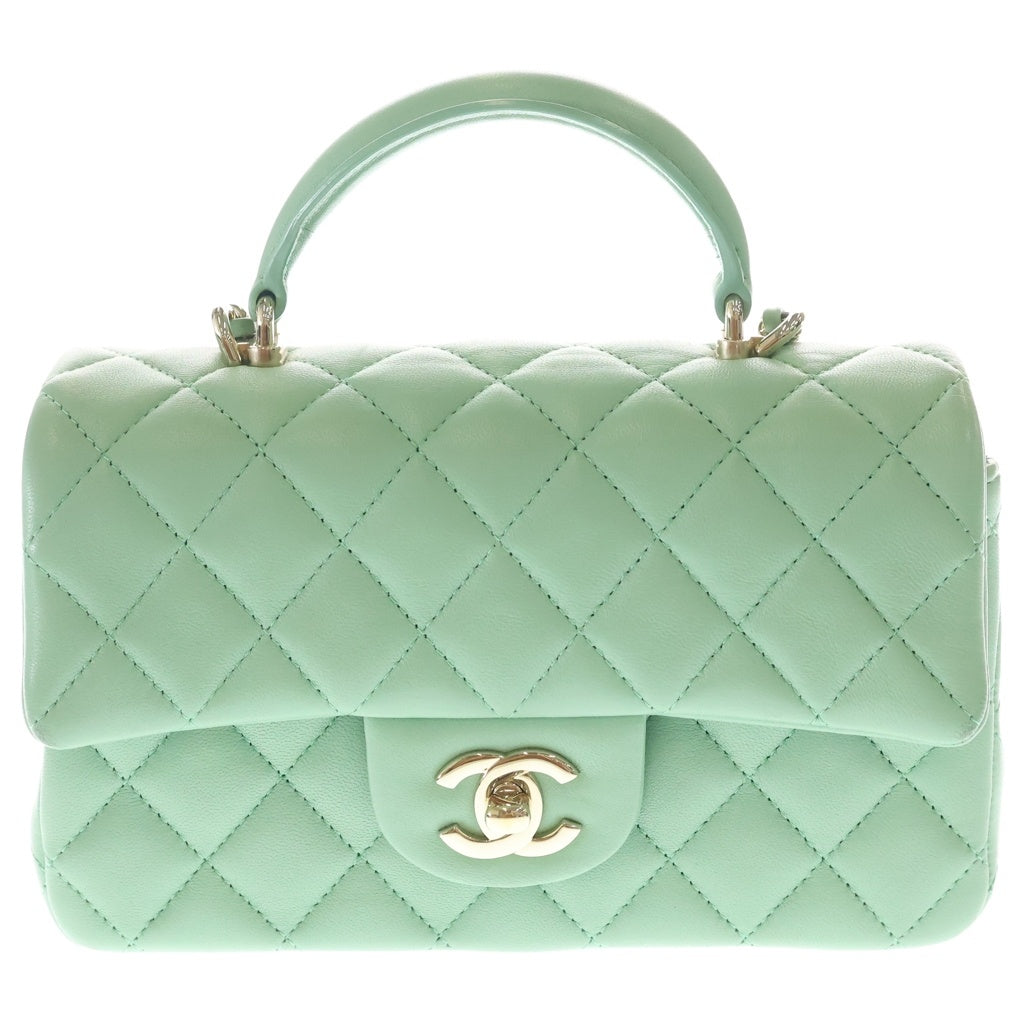 CHANEL(シャネル) トップハンドル ミニフラップバッグ チェーンショルダーバッグ ライトグリーン ラムスキン AS2431 ゴールド金具 レディース