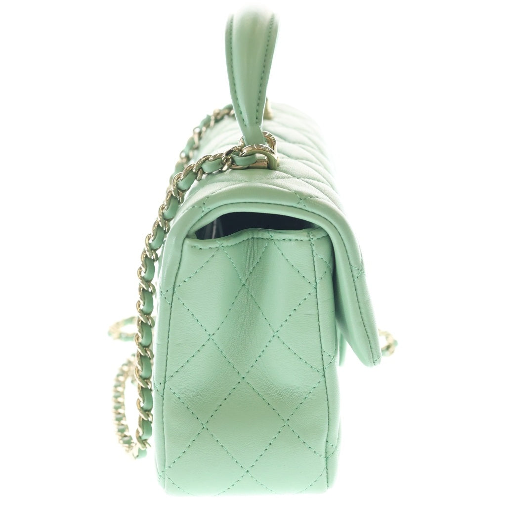 CHANEL(シャネル) トップハンドル ミニフラップバッグ チェーンショルダーバッグ ライトグリーン ラムスキン AS2431 ゴールド金具 レディース
