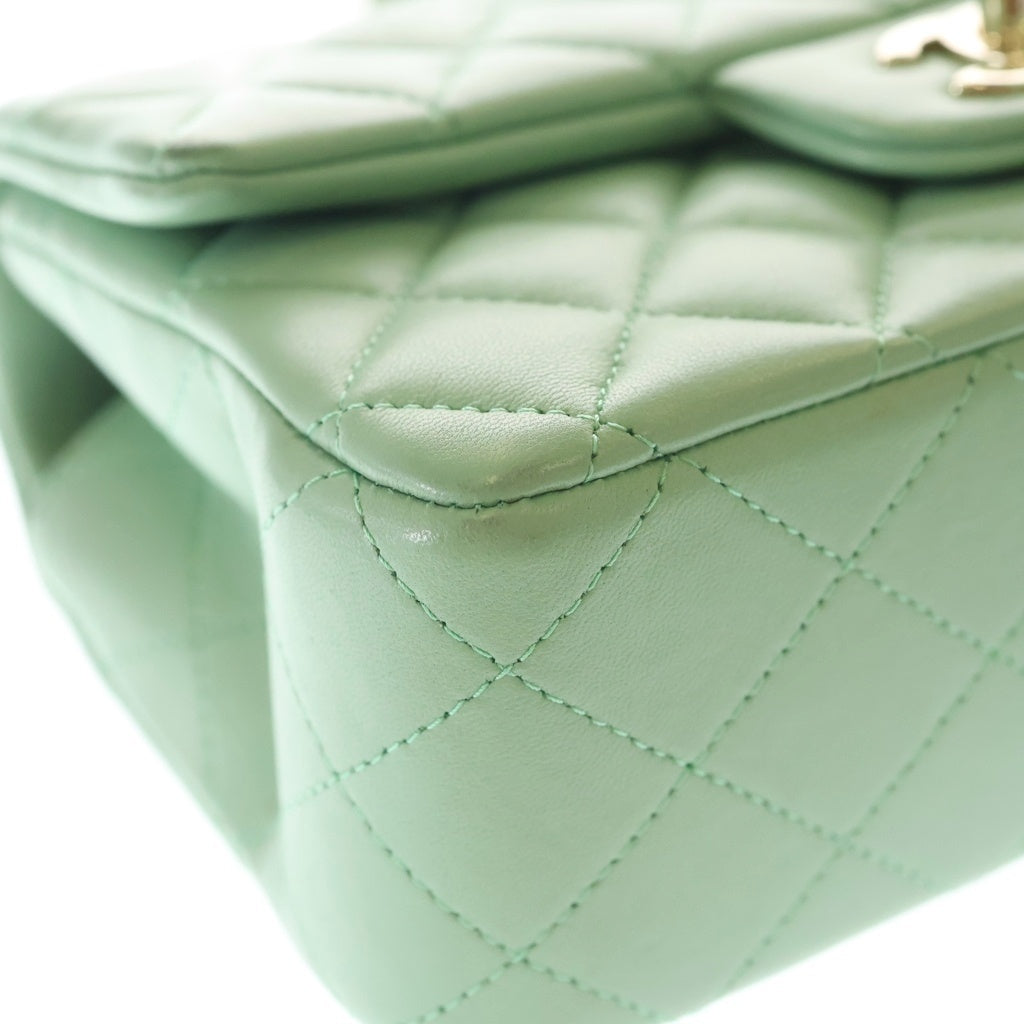 CHANEL(シャネル) トップハンドル ミニフラップバッグ チェーンショルダーバッグ ライトグリーン ラムスキン AS2431 ゴールド金具 レディース